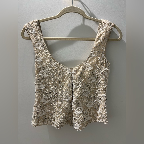 Vintage 1970s HEFTCO Beaded Wedding Gown, Matching Corset Vest Rhinestone Detail - Picture 10 of 17